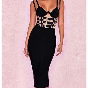 House of CB - Black Bandage Belted Dress ‘Kia’